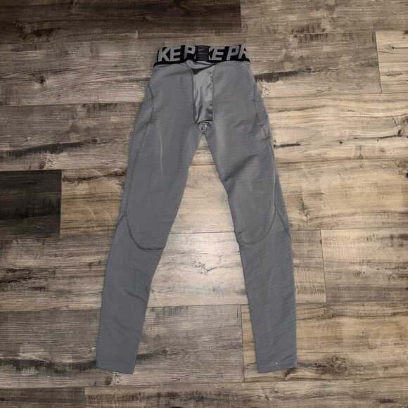 NIKE PRO COMBAT DRI FIT COMPRESSION LONG UNDERWEAR PANTS MENS SMALL LIGHT GRAY - Picture 3 of 5